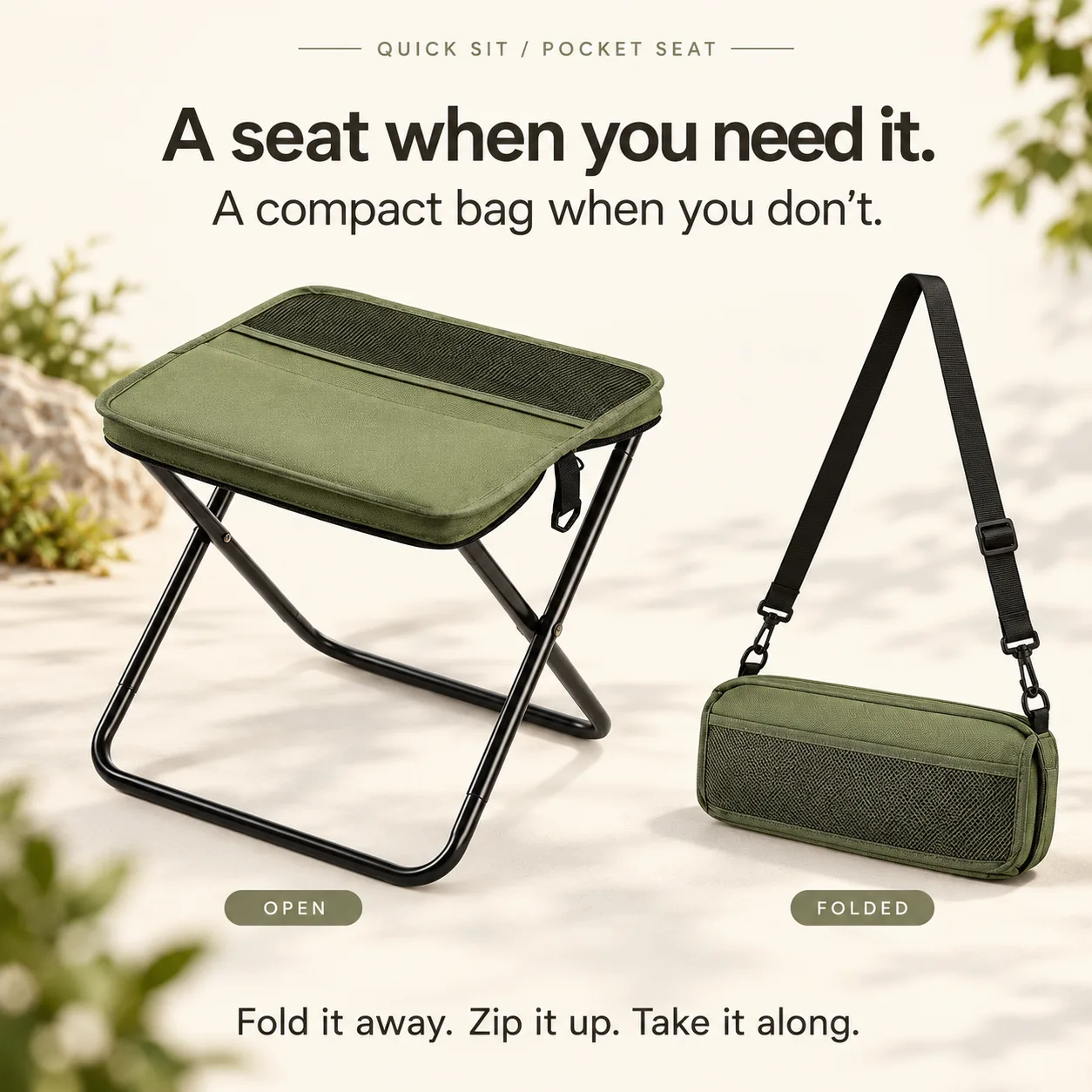 Quick Sit Pocket Seat — Fold & go